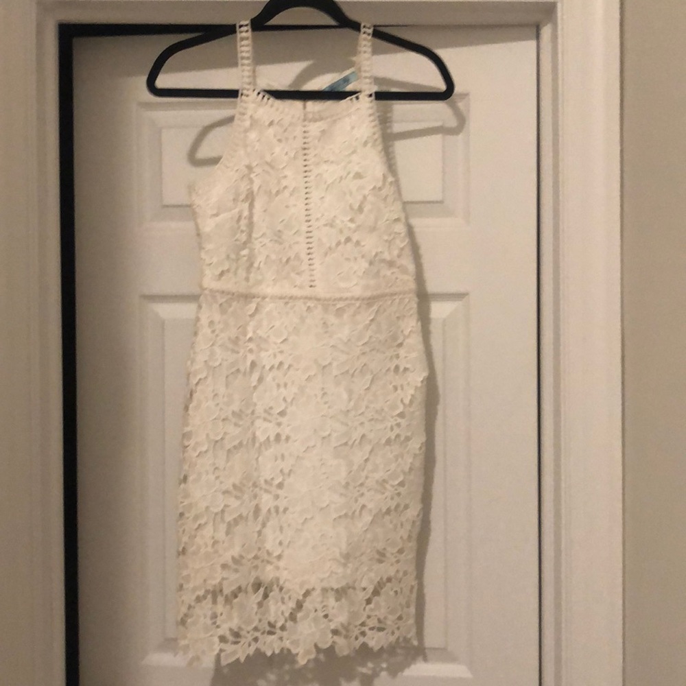 Perfect for a bridal shower, white lace dress